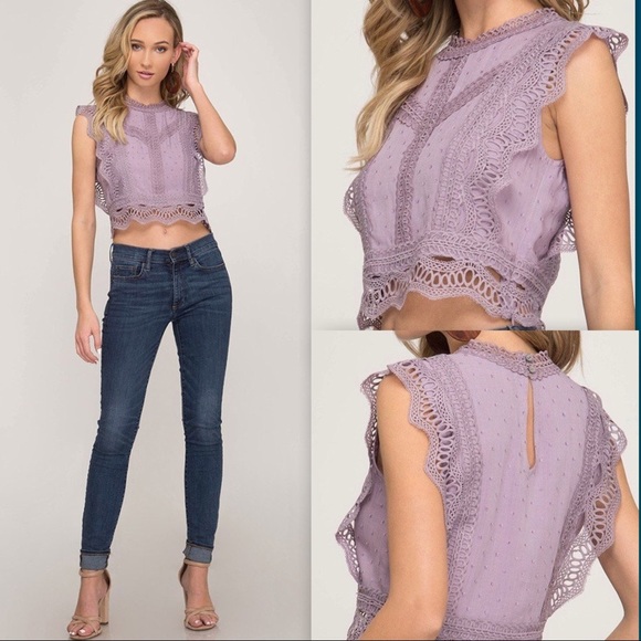 GORGEOUS DETAILED VIOLET CROP TOP - Picture 9 of 14
